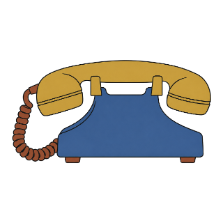 A drawing of a desk telephone resting on its cradle